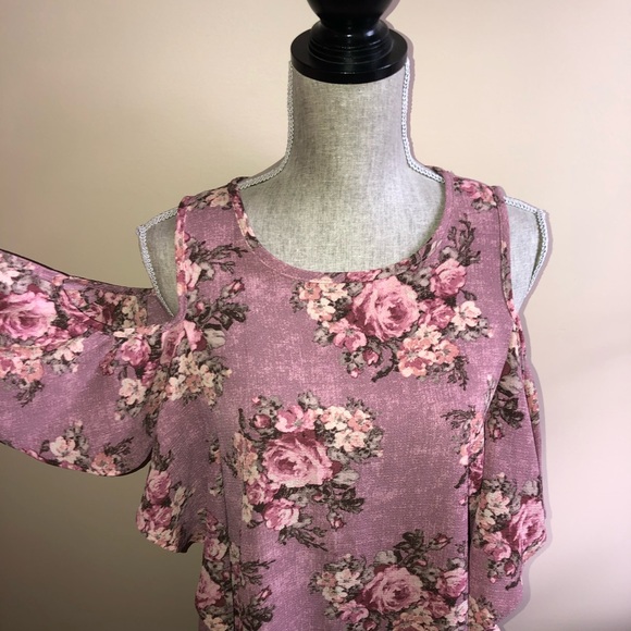 Dusty rose floral/Tank style cold shoulder top - Picture 1 of 7